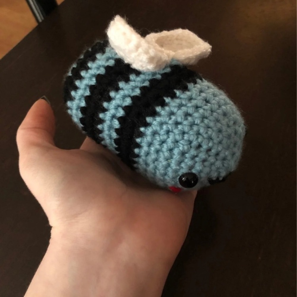 Blue crochet bee